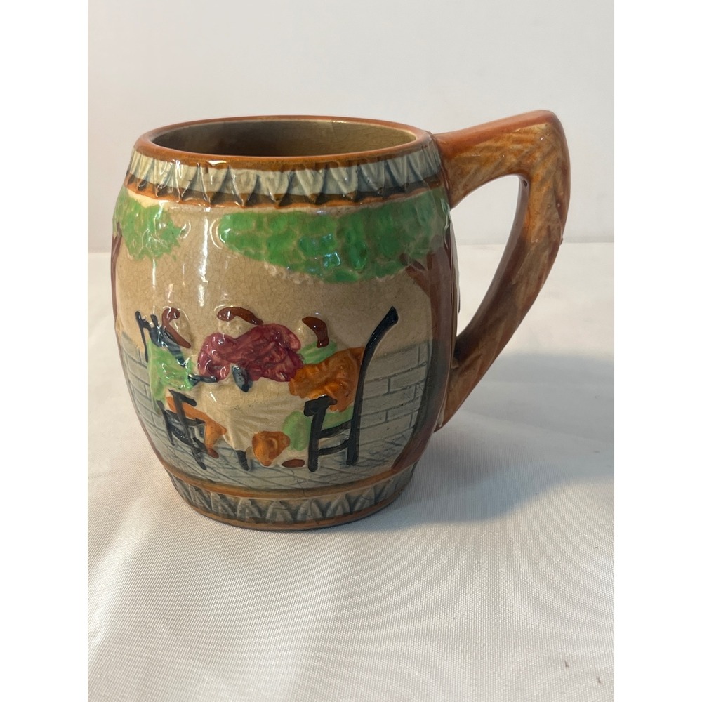Vintage Ceramic Barrel Mug Collectible Scene‎ Japan